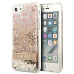 Guess Liquid Glitter Paisley – dėklas, skirtas iPhone SE 2022 / SE 2020 / 8 / 7 (auksinis)