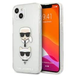 Karl Lagerfeld Glitter Karl & Choupette Head – dėklas, skirtas iPhone 13 (sidabras)