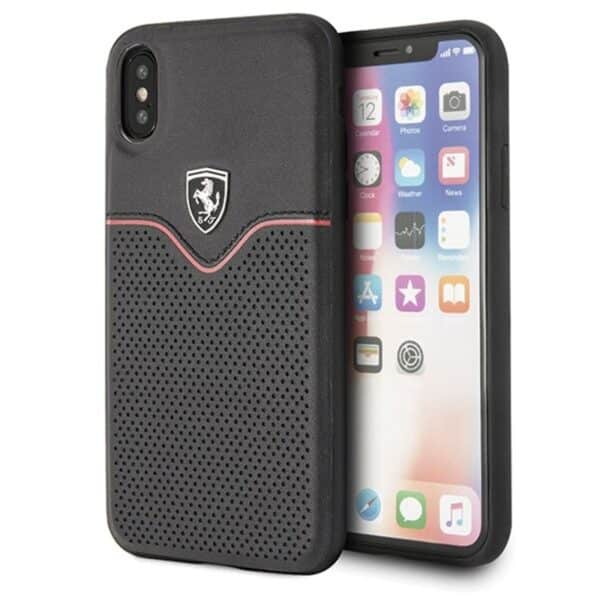 Ferrari Lether Case kietas dėklas, skirtas iPhone Xs / X (juodas)