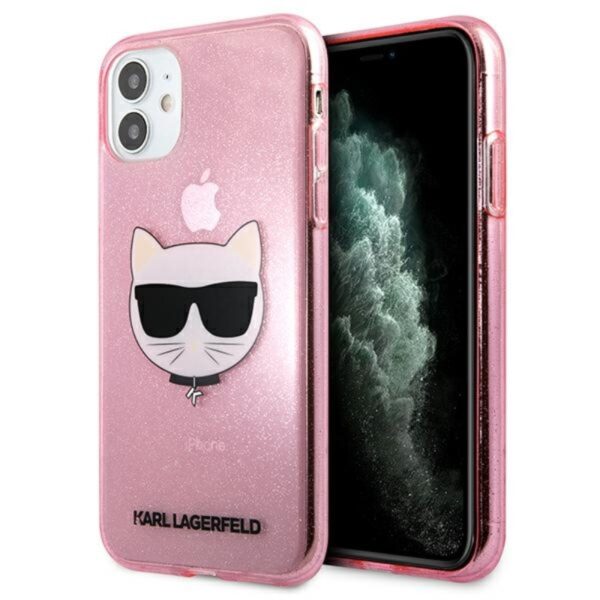 Karl Lagerfeld Choupette Head Glitter – dėklas, skirtas iPhone 11 (rožinis)