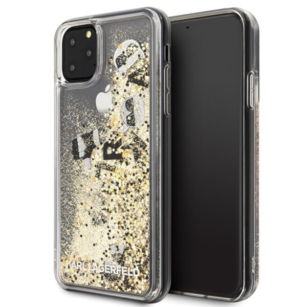 „Karl Lagerfeld Glitter“ skysti plūduriuojantys pakabukai – „iPhone 11 Pro Max“ dėklas (auksiniai plūduriuojantys pakabukai)