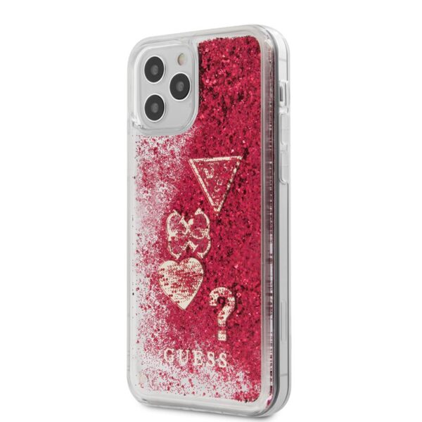 Guess Liquid Glitter Charms – dėklas iPhone 12/12 Pro (avietinė)