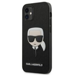 Karlas Lagerfeldas Saffiano Ikonik Karlo galva – „iPhone 12“ / „iPhone 12 Pro“ dėklas (juodas)
