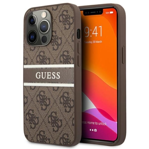 Guess 4G Printed Stripe – dėklas, skirtas iPhone 13 Pro (rudas)