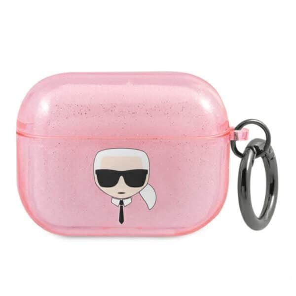 Karl Lagerfeld Karl Head Glitter – dėklas, skirtas Airpods Pro (rožinis)