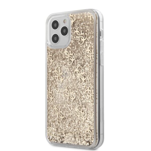 Guess 4G Liquid Glitter – dėklas iPhone 12 / 12 Pro (auksinis)