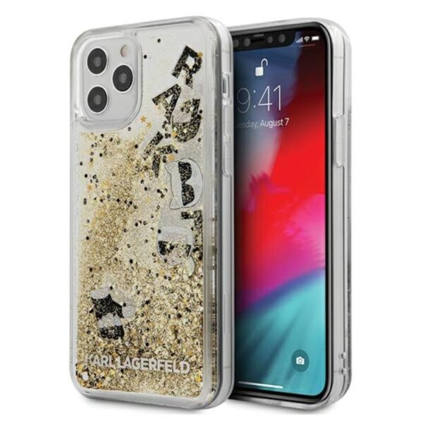 „Karl Lagerfeld Glitter“ skysti plaukiojantys pakabukai – dėklas, skirtas „iPhone 12“ / „iPhone 12 Pro“ (auksiniai plaukiojantys pakabukai)