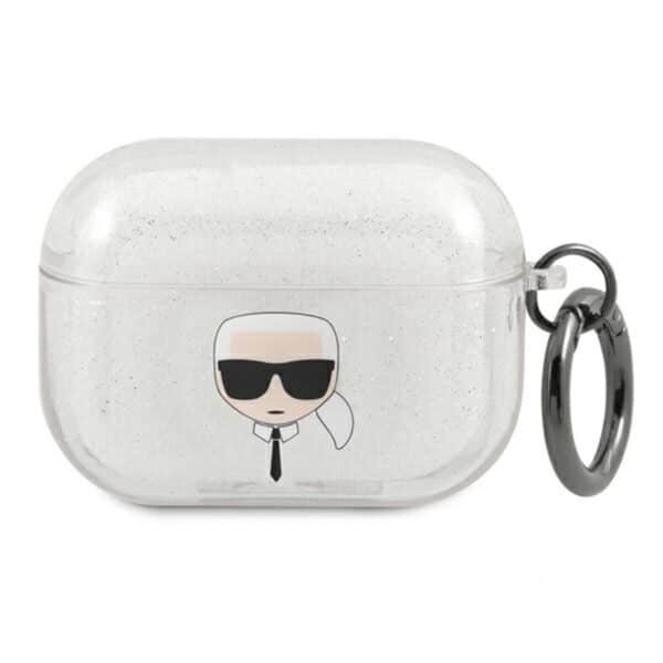 Karl Lagerfeld „Karl Head Glitter“ – „Airpods Pro“ dėklas (sidabrinis)