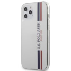 US Polo Assn Shiny Tricolor Stripes – dėklas, skirtas iPhone 12 Pro Max (baltas)