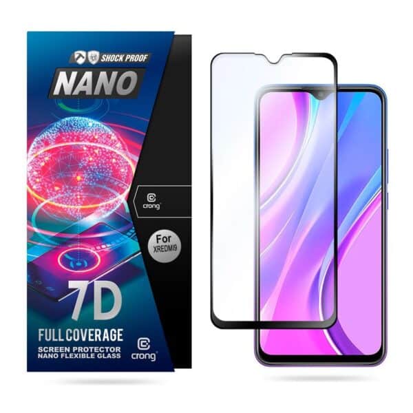 Crong 7D nano lankstus stiklas – pilnai dengianti hibridinė ekrano apsauga 9H Xiaomi Redmi 9