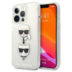 Karl Lagerfeld Glitter Karl & Choupette Head – dėklas, skirtas iPhone 13 Pro Max (sidabras)