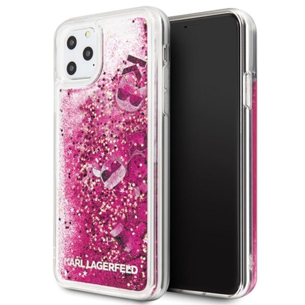 „Karl Lagerfeld Glitter“ skysti plūduriuojantys pakabukai – „iPhone 11 Pro Max“ dėklas (rožinės spalvos plaukiojantys pakabukai)