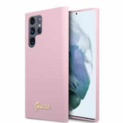 Guess Silicone Script metalinis logotipas – Samsung Galaxy S22 Ultra (Levandų spalvos) dėklas