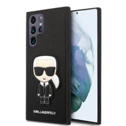 Karl Lagerfeld Saffiano Ikonik Patch – dėklas, skirtas Samsung Galaxy S22 Ultra (juodas)