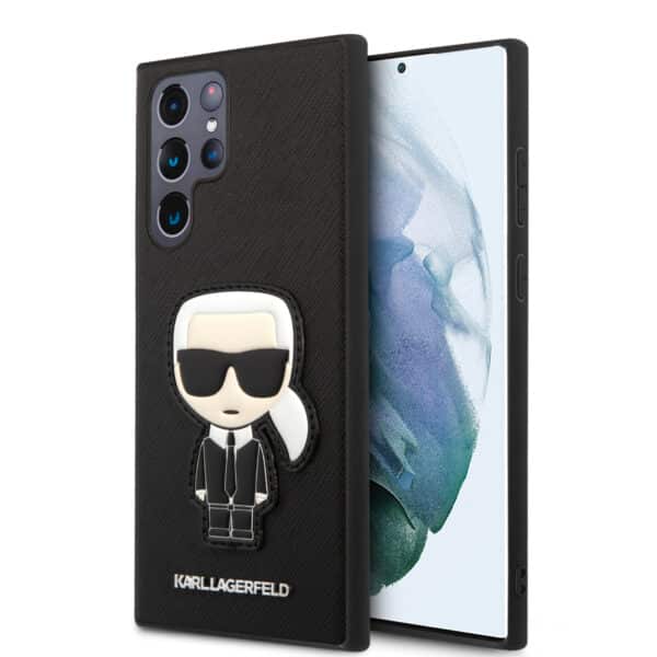 Karl Lagerfeld Saffiano Ikonik Patch – dėklas, skirtas Samsung Galaxy S22 Ultra (juodas)