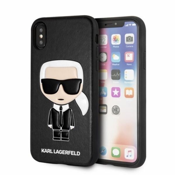 Karl Lagerfeld Ikoninis Karl reljefinis dėklas, skirtas iPhone Xs Max (juodas)