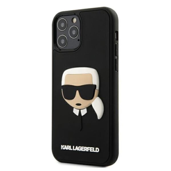 Karl Lagerfeld 3D guminė Karlo galvutė – dėklas, skirtas iPhone 12 Pro Max (juodas)
