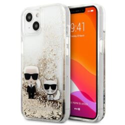 Karl Lagerfeld Liquid Glitter Karl & Choupette – dėklas, skirtas iPhone 13 Mini (auksinis)