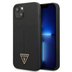 „Guess“ silikoninis trikampis logotipas – „iPhone 13 mini“ dėklas (juodas)