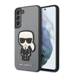 Karl Lagerfeld Saffiano Ikonik Patch – dėklas, skirtas Samsung Galaxy S22+ (sidabrinis)