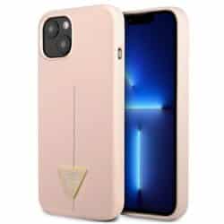 „Guess“ silikoninis trikampis logotipas – „iPhone 13 mini“ dėklas (rožinis)