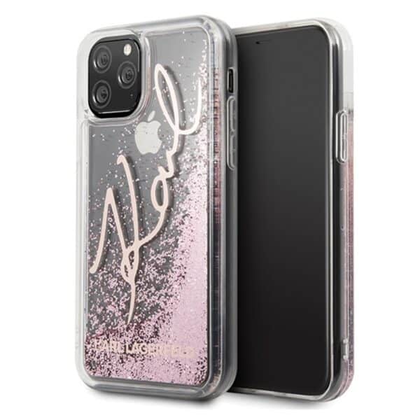 „Karl Lagerfeld Signature Glitter Case“ – „iPhone 11 Pro“ (rožinio aukso spalvos) dėklas