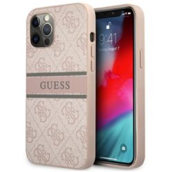 Guess 4G Printed Stripe – dėklas, skirtas iPhone 12 / iPhone 12 Pro (rožinis)