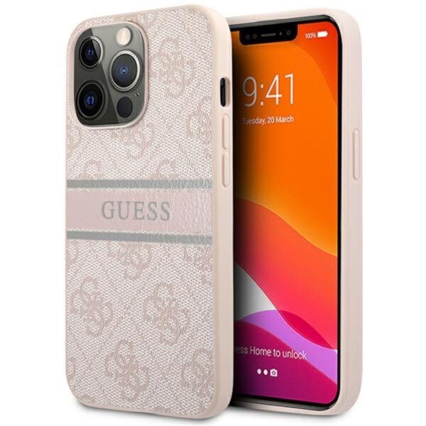 Guess 4G Printed Stripe – dėklas, skirtas iPhone 13 Pro (rožinis)