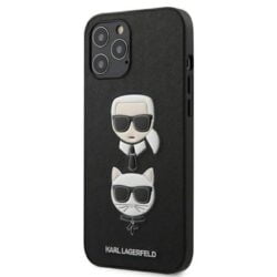 Karl Lagerfeld Saffiano Karl & Choupette Heads – dėklas, skirtas iPhone 12 Pro Max (juodas)