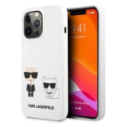 Karl Lagerfeld Silicone Karl & Choupette – dėklas, skirtas iPhone 13 Pro Max (baltas)