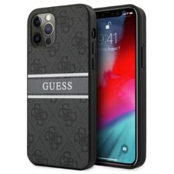 Guess 4G Printed Stripe – dėklas, skirtas iPhone 12 / iPhone 12 Pro (pilkas)