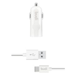 Budi - 1 USB automobilinis įkroviklis su LED indikatoriumi+USB tipo C laidas