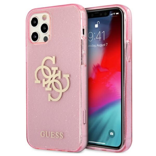 „Guess Glitter 4G Big Logo“ – dėklas, skirtas „iPhone 12“ / „iPhone 12 Pro“ (rožinis)