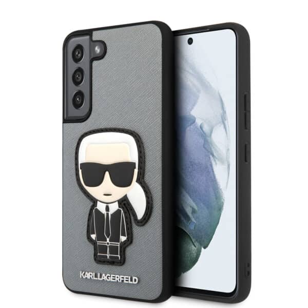 Karl Lagerfeld Saffiano Ikonik Patch – dėklas, skirtas Samsung Galaxy S22 (sidabras)