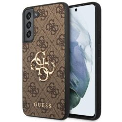 „Guess“ 4G dėklas, didelis metalinis logotipas – „Samsung Galaxy S22+“ (rudas)