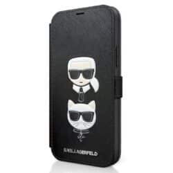 Karl Lagerfeld Booktype Saffiano Karl & Choupette Heads – dėklas, skirtas iPhone 12 Pro Max (juodas)
