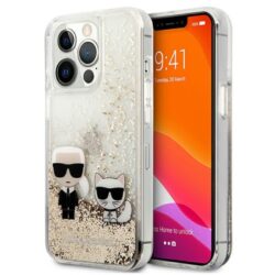 Karl Lagerfeld Liquid Glitter Karl & Choupette – dėklas, skirtas iPhone 13 Pro Max (auksinis)