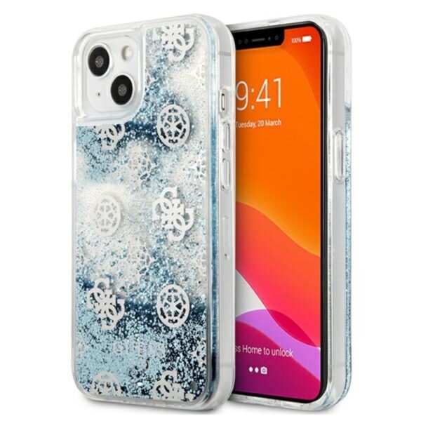 ED258753-3754-EC11-91AD-2CEA7FB072AA.jpg Guess Peony Liquid Glitter – dėklas, skirtas iPhone 13 (mėlynas)