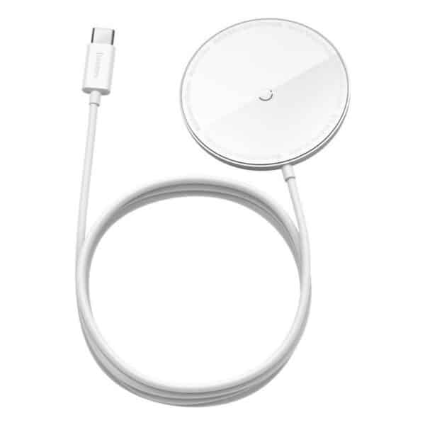 Baseus Simple Mini – belaidis indukcinis įkroviklis MagSafe 15 W (baltas)