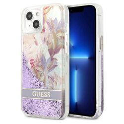 Guess Liquid Glitter Flower – iPhone 13 mini dėklas (violetinė)