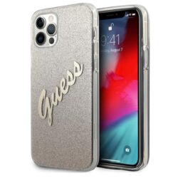 Guess Glitter Gradient Script – dėklas, skirtas iPhone 12 Pro Max (auksinis)