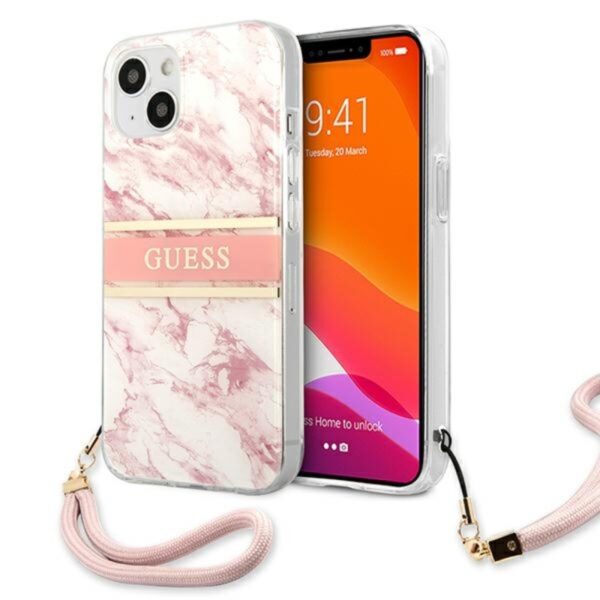 Guess Marble Strap – dėklas, skirtas iPhone 13 Mini (rožinis)