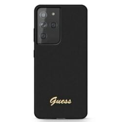 Guess Silicone Script metalinis logotipas – dėklas, skirtas Samsung Galaxy S21 Ultra (juodas)