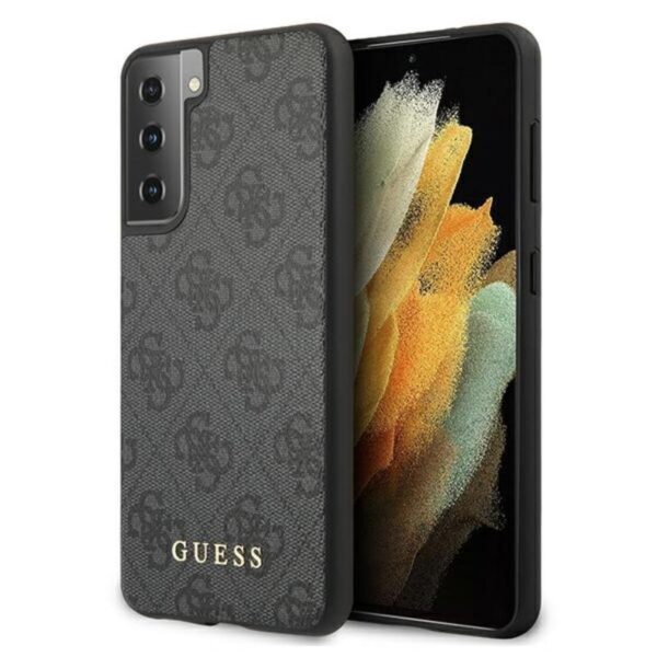 Guess 4G metalinis logotipas – dėklas, skirtas Samsung Galaxy S21 (pilkas)