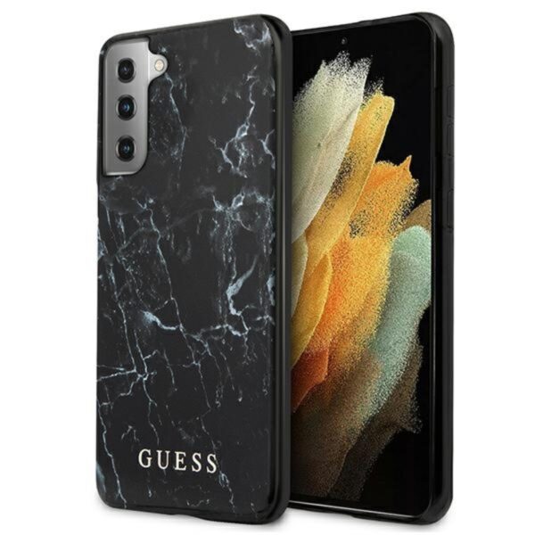 Guess Marble – dėklas, skirtas Samsung Galaxy S21 (juodas)
