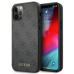 Guess 4G metalinis auksinis logotipas – dėklas, skirtas iPhone 12 / iPhone 12 Pro (pilkas)