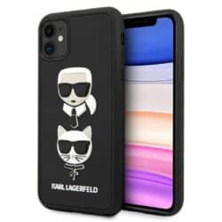Karl Lagerfeld 3D guminės Karl & Choupette galvutės – dėklas, skirtas iPhone 11 (juodas)