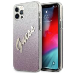 Guess Glitter Gradient Script – dėklas, skirtas iPhone 12 Pro Max (rožinis)