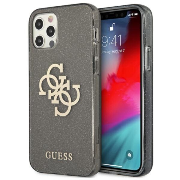 „Guess Glitter 4G Big Logo“ – dėklas, skirtas „iPhone 12“ / „iPhone 12 Pro“ (juodas)