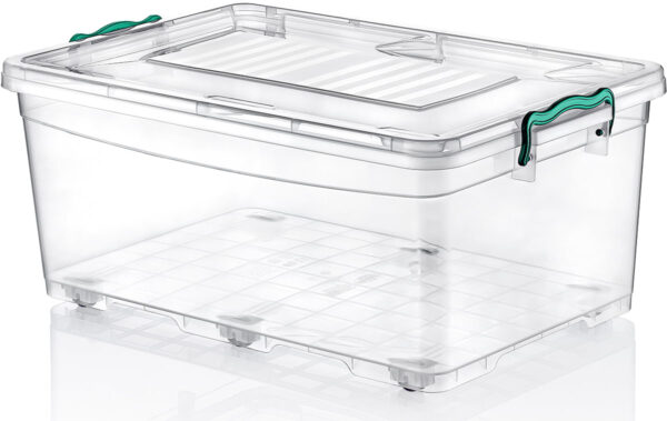 1089_1.jpg 40l talpos plastikinė daiktadėžė ant ratukų ir su dangteliu, skaidri